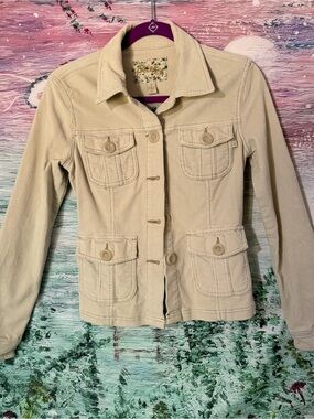 Casual Cream Button-Front Jean Jacket